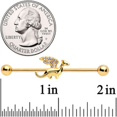 14G Clear Gem Gold Tone Dragon Industrial Barbell 38mm