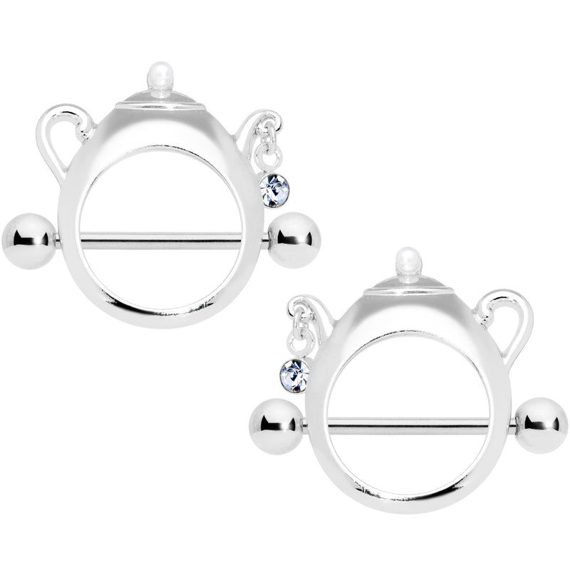 14G 5/8 Clear Gem Teapot Nipple Shield Set
