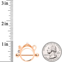 14G 5/8 Clear Gem Rose Gold Tone Teapot Nipple Shield Set