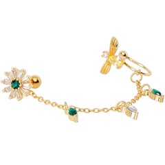 16G 1/4 Green Gem Gold Tone Angel Cuff Chain Right Cartilage