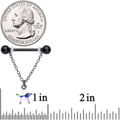 14G 5/8 Aurora Gem Black Plated Star Chain Dangle Nipple Ring Set