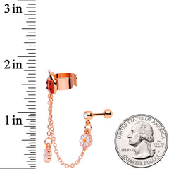16G Rose Gold Tone Ladybug Flower Right Cuff Chain Cartilage Ring
