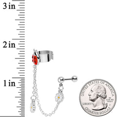 16G 1/4 Clear Gem Ladybug Flower Right Cuff Chain Cartilage Ring