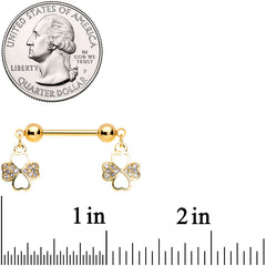 14G 9/16 Clear Gem Gold Tone Shamrock Dangle Nipple Ring Set