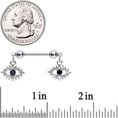 14G 9/16 Clear Black Gem Open Eye Dangle Nipple Ring Set