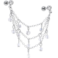 16G 1/4 Clear Gem Clear Cube Triple Dangle Cartilage Chain Earring