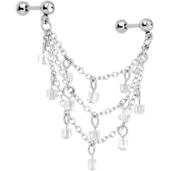 16G 1/4 Clear Gem Clear Cube Triple Dangle Cartilage Chain Earring