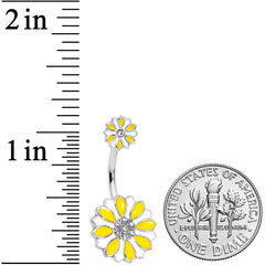 Aurora Gem Yellow White Flower Double Mount Belly Ring