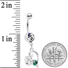 Clear Gem Sweet Flower Heart Dangle Belly Ring