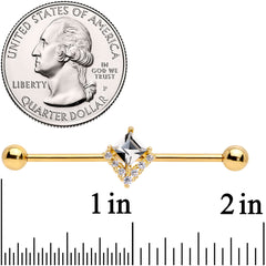 14G Clear CZ Gem Gold Tone Chevron Industrial Barbell 38mm