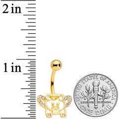 Clear Gem Gold Tone Flying Pigs Belly Ring