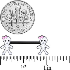 14G 9/16 Black Skeleton Girl Halloween Barbell Nipple Ring Set