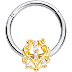 16G 3/8 Clear CZ Gem Fancy Heart Hinged Segment Ring