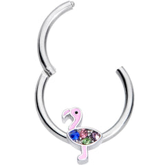16G 3/8 Pink Blue Green Funky Flamingo Hinged Segment Ring