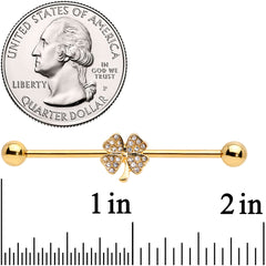 14G Clear Gem Gold Tone Shamrock Industrial Barbell 38mm