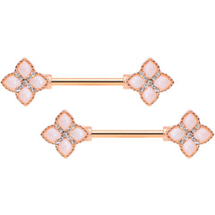 14G 5/8 Clear Gem Rose Gold Tone Rhombus Barbell Nipple Ring Set
