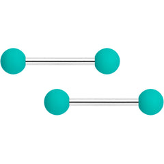 14G 9/16 Thoroughly Teal Matte Barbell Nipple Ring Set