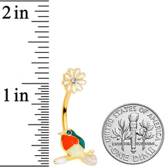 Clear Green Gem Gold Tone Perched Bird Flower Double Mount Belly Ring