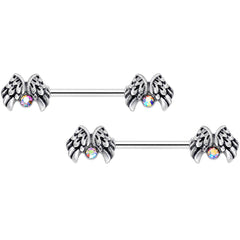 14G 5/8 Aurora Gem Holiday Angels Wings Barbell Nipple Ring Set