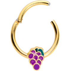 16G 3/8  Gold Tone Sweet Purple Grapes Hinged Segment Ring