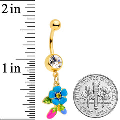 Clear Yellow Gem Gold Tone Neon Flower Dangle Belly Ring