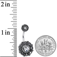 Clear Gem Floral Emblem Double Mount Belly Ring