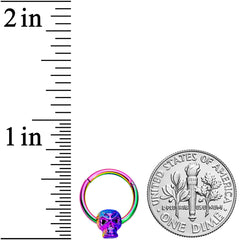 16G 3/8 Rainbow Plated Scary Skull Hinged Segment Ring