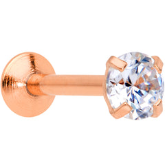 18G 1/4 CZ Gem Rose Gold PVD 3mm Threadless Push In Labret Tragus