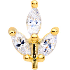 16G 1/4 CZ Gem Gold PVD Leaf Threadless Push In Labret Tragus