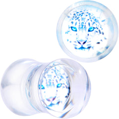 Clear Blue Acrylic Animal Cheetah Saddle Plug Set 2G to 1 Inch