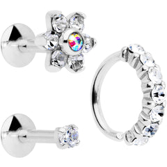 16G Clear CZ Gem Cartilage Labret Closure Ring Set of 3