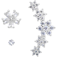 16G 1/4 Clear CZ Gem Floral Labret Tragus Set of 3