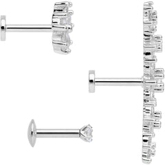 16G 1/4 Clear CZ Gem Floral Labret Tragus Set of 3