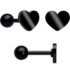 18G Clear CZ Gem Black Heart Cartilage Tragus Set of 8