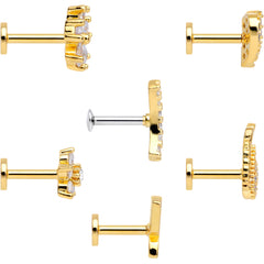 16G 1/4 CZ Gold Tone Internal Thread Labret Tragus Set of 6