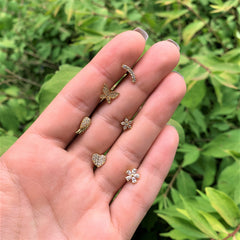 16G 1/4 CZ Gold Tone Internal Thread Labret Tragus Set of 6