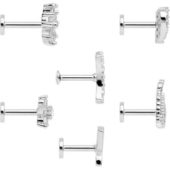 16G 1/4 CZ Gem Internal Thread Labret Tragus Set of 6