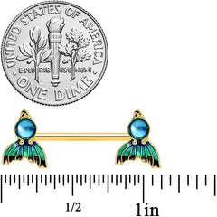 14G 9/16 Gold Tone Blue Green Mermaid Tail Barbell Nipple Ring Set