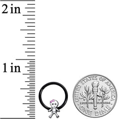 16G 3/8 Black Skeleton Girl Halloween Hinged Segment Ring
