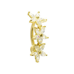 16G Solid 14K Yellow Gold Top Mount Cubic Zirconia Lily Drop Belly Ring