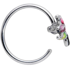 20G 1/4 Green Purple Tropical Flower Nose Hoop