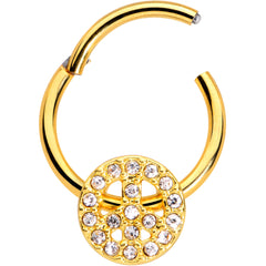 16G 3/8 Clear Gem Gold Tone Peace Sign Hinged Segment Ring