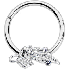 16G 3/8 Clear Gem Elegant Swirl Hinged Segment Ring
