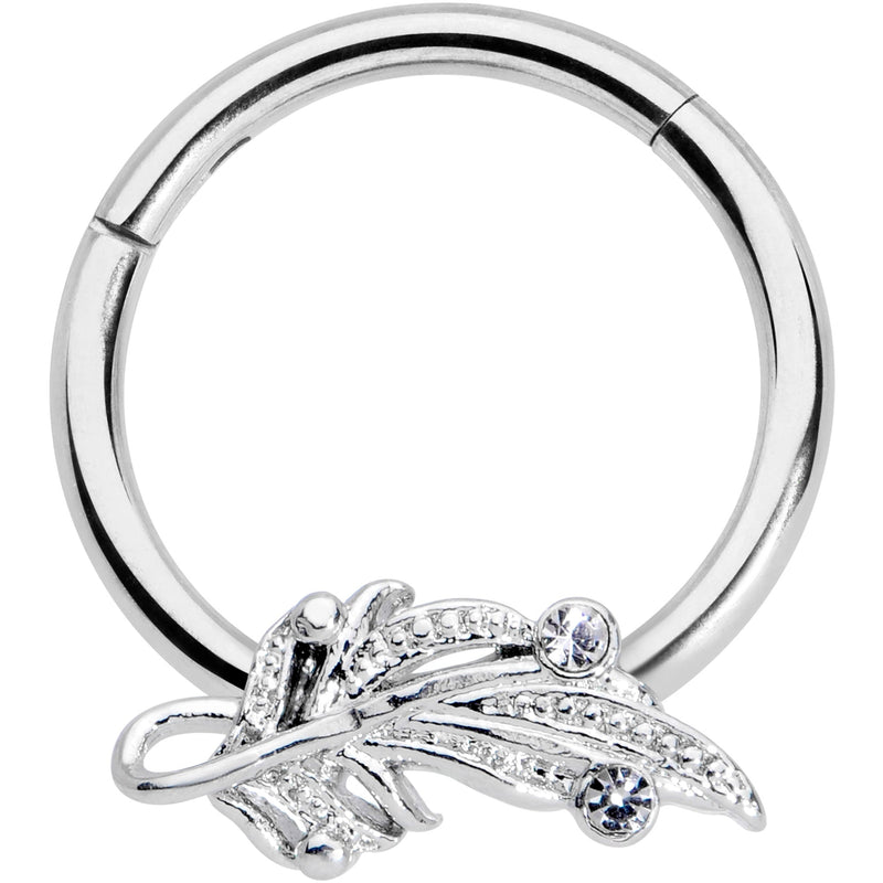 16G 3/8 Clear Gem Elegant Swirl Hinged Segment Ring
