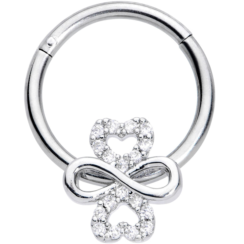 16G 3/8 Clear Gem Heart Shamrock St Patricks Hinged Segment Ring