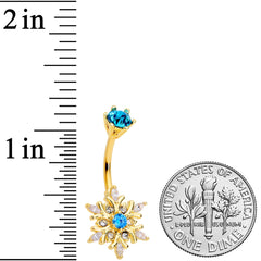 Blue CZ Gem Gold Tone Snowflake Christmas Belly Ring