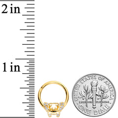 16G 3/8 Clear Gem Gold Tone Flying Pigs Hinged Segment Ring