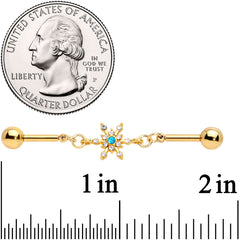 14G Blue CZ Gem Gold Hue Snowflake Double Industrial Barbell 38mm