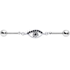 14G Clear Black Gem Wide Eye Double Industrial Barbell 40mm