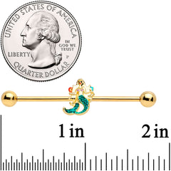 14G Gold Tone Green Mermaid Industrial Barbell 38mm